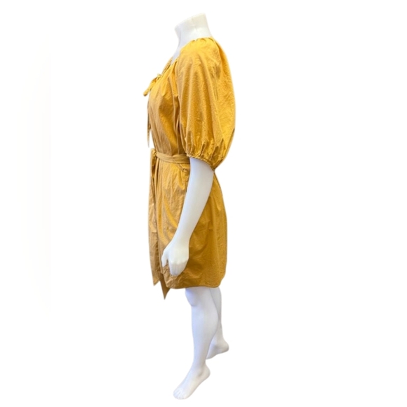 LC Lauren Conrad EUC Dress Yellow Light Puffy Button Down Belted Size Medium - Picture 2 of 7
